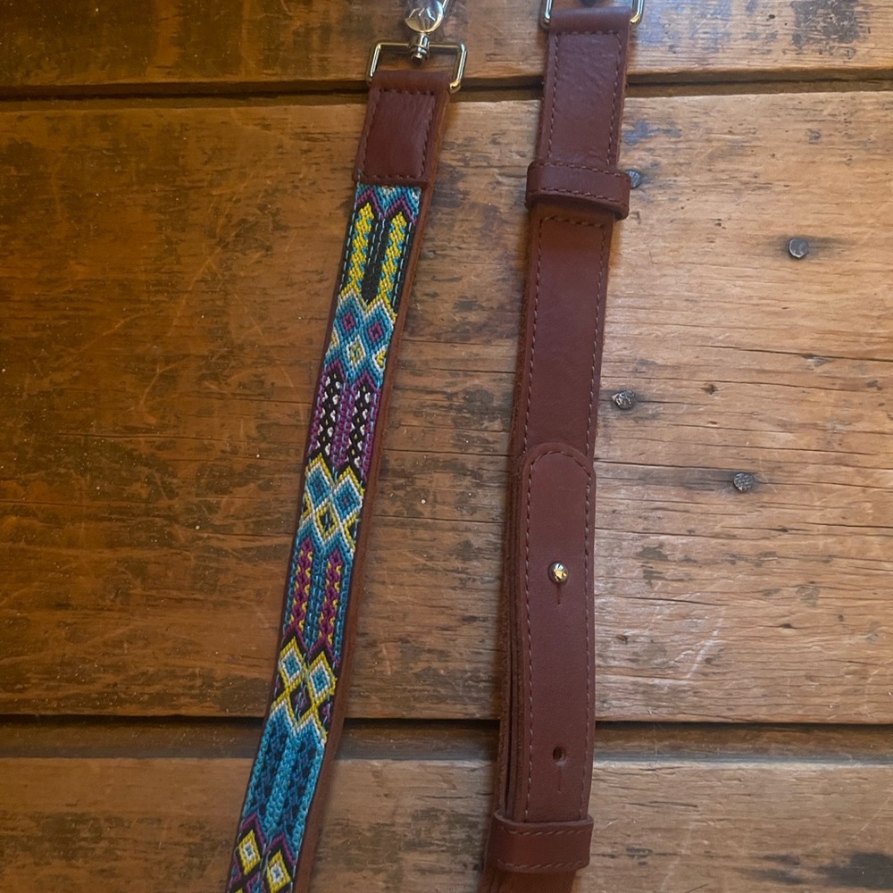 NWOT Consuela Blueberry Crossbody Strap with Brown Leather
